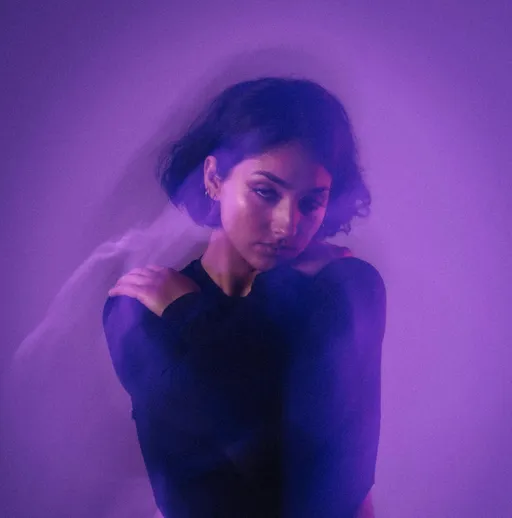 Kawaii cartoon girl surrounded by swirling pastel auras radiating from her body in soft, magical gradients