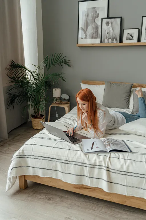 Split scene of stressed character holding a checklist next to a relaxed character snoozing peacefully in bed