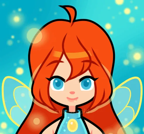 Fan illustration of Bloom starting forward confidently over a blue background with sparkles